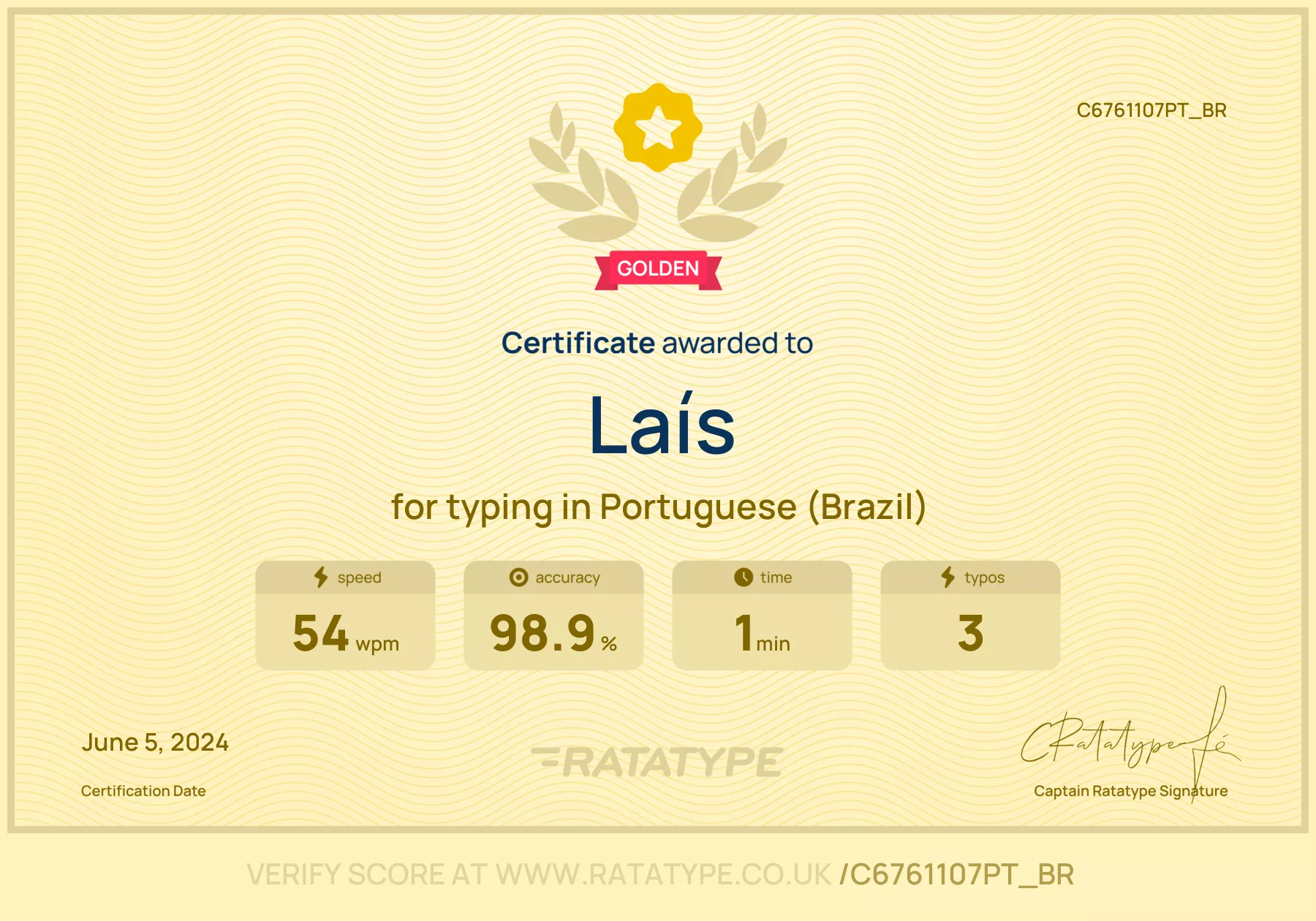 Typing certificate
